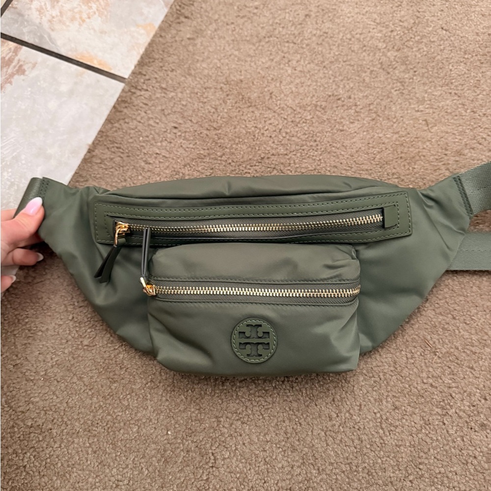 Tory Burch Olive Nylon Belt Bag with Gold Hardware